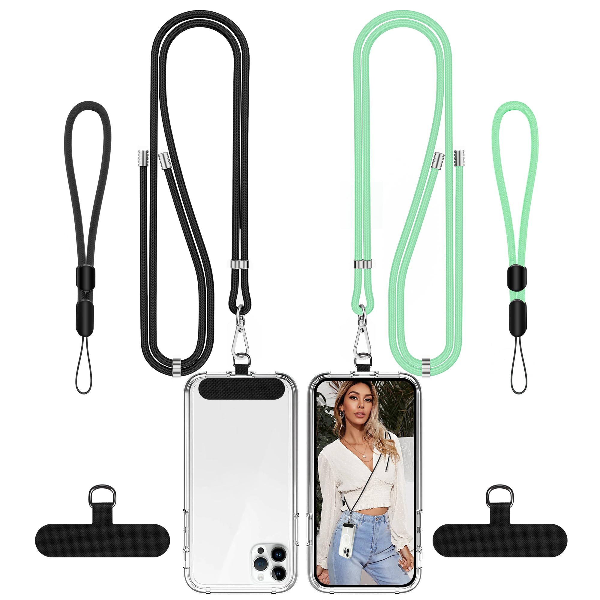 COCASES Phone Lanyard Crossbody 2 Pack Adjustable Anti-Theft Phone Strap Crossbody and 2 Pack Wrist Strap for Neck Strap iphone Lanyard Compatible with Most Mobile Phone-2 Patches — view 16