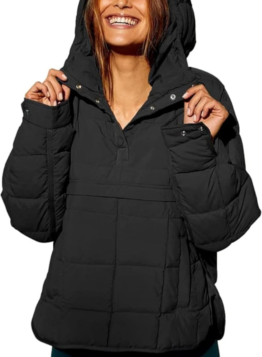 Women's Pullover Puffer Jacket Hooded Oversized Lightweight Quilted Jacket Winter Warm Padded Coat