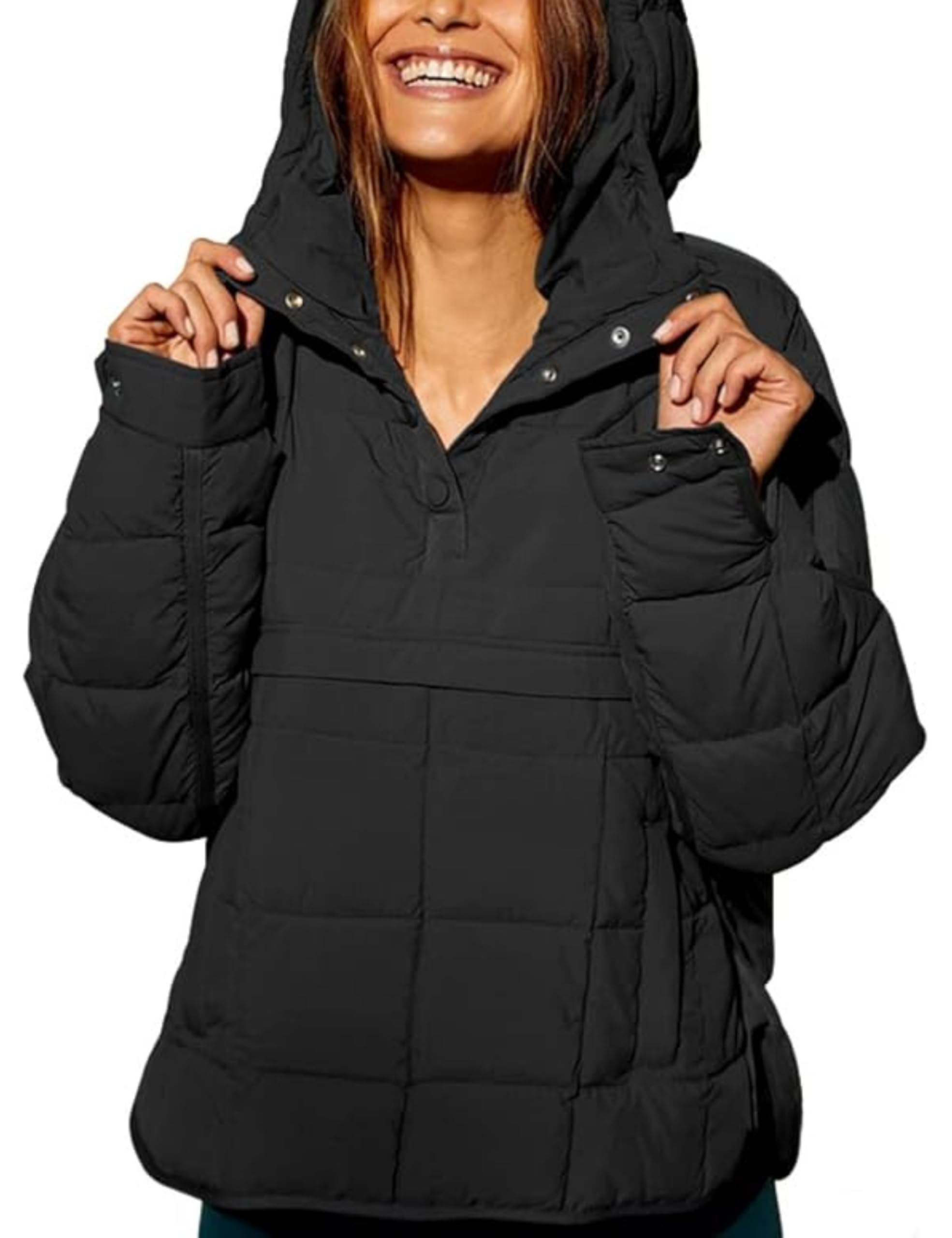 AICHARMWA Women's Pullover Puffer Jacket Hooded Oversized Lightweight Quilted Jacket Winter Warm Padded Coat
