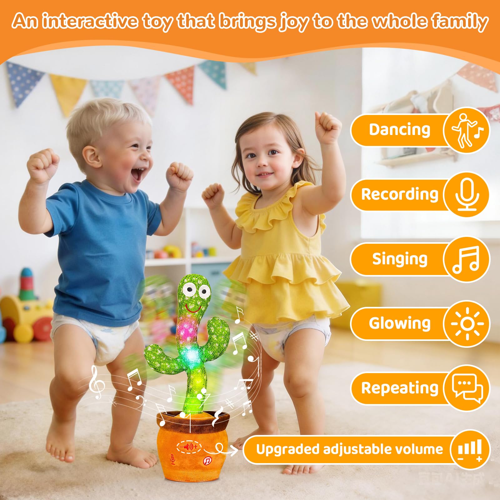 Juguete de Cactus Parlante que Baila, Juguete de Cactus que Canta y Graba Imitando para Bebé, Repite lo que Dices, Juguetes Musicales Interactivos para Bebés y Niños Pequeños de 1 Año, Niños y Niñas