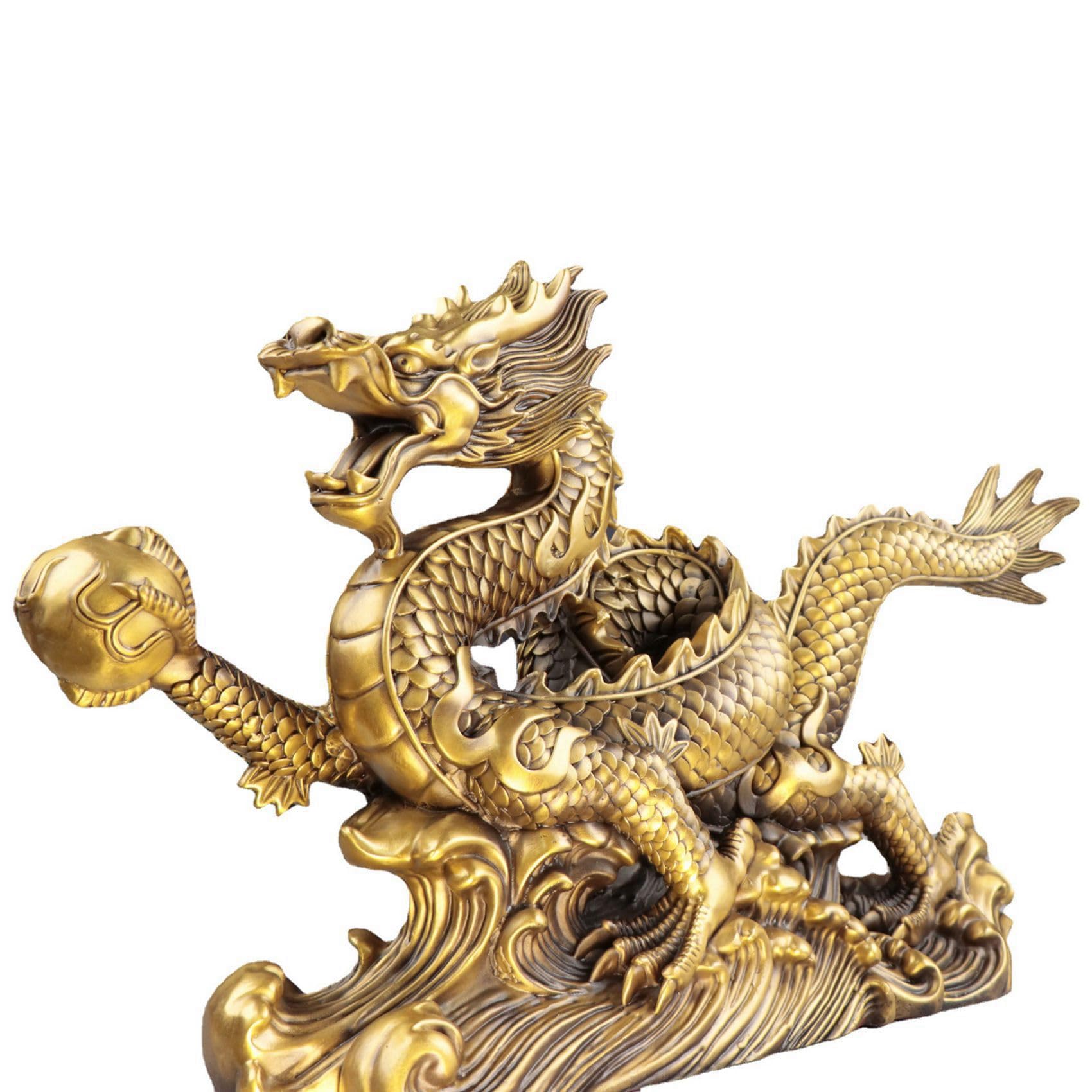 Latón Feng Shui dragón estatua de dragón dorado escultura ornamentos para la riqueza y el éxito buenos amuletos de la suerte regalos