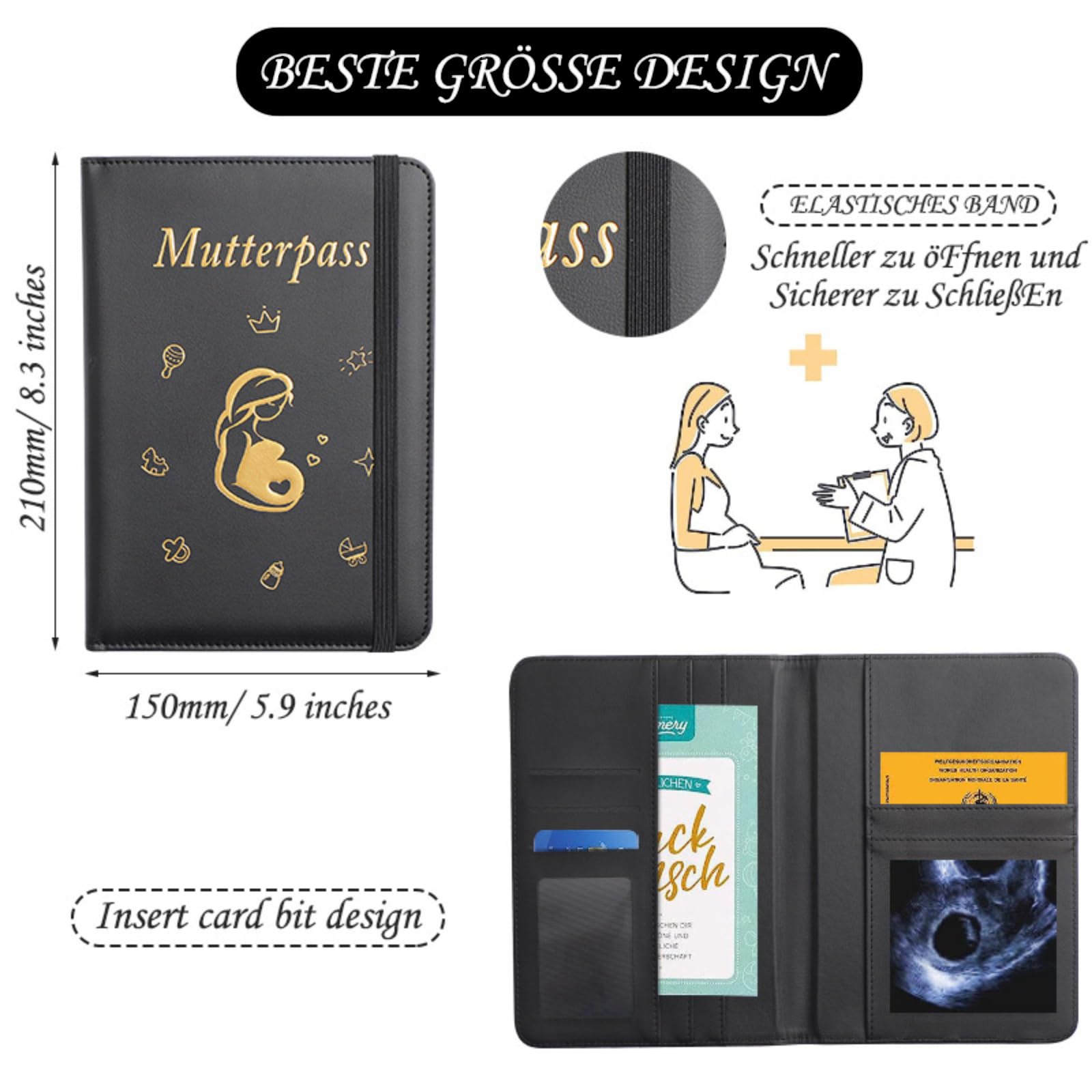 Custodia Per Libretto Di Maternità In Feltro - Portadocumenti Eco Con Scomparti Per Ecografie E Documenti - Foto 9