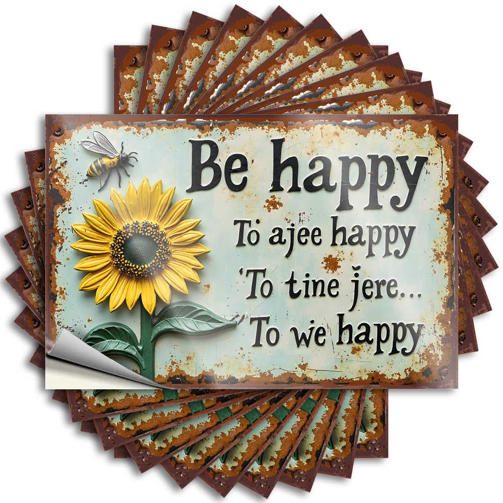 Fzfn Colour Mini Stickers Aesthetic Decals, Coffee Cute Pattern Design For Items Notebook | Laptop Removable Vinyl Be Happy: A Vibrant Sunflower And Bee Sign(8X12cm)