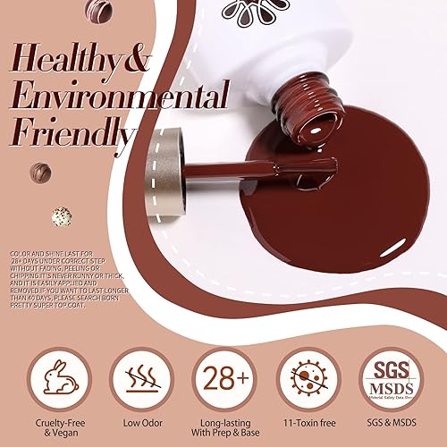 Miniatura 8 de Born Pretty Juego de esmaltes de uñas de gel para otoño e invierno, color borgoña, vino, rojo caramelo, café, otoño, juego de esmalte de gel para