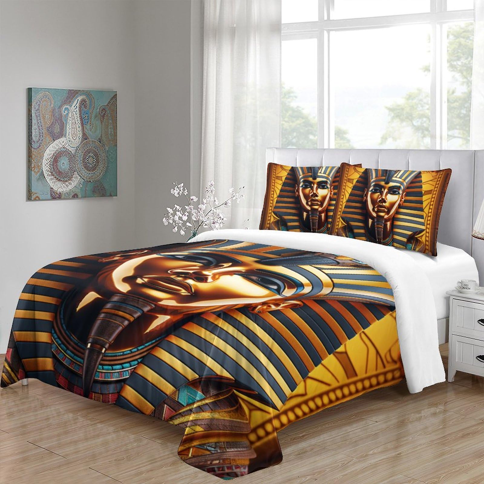 AAHARYA Faraone Bedding - Set Copripiumino Con Federe, Motivo mitologia egiziana,con Federa Coordinata,Regali Di Festa King(220x240cm