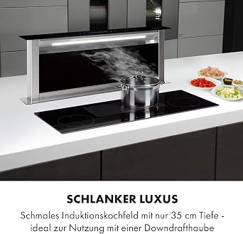 Klarstein Delicatessa 90 Slim Induction Hob Self-Sufficient, Built-In Flex Zone 90 cm, 4 Zones, 7000 W, 9 Power Levels, Booster, Pan Detection, Timer, Glass Ceramic, Hob, Black