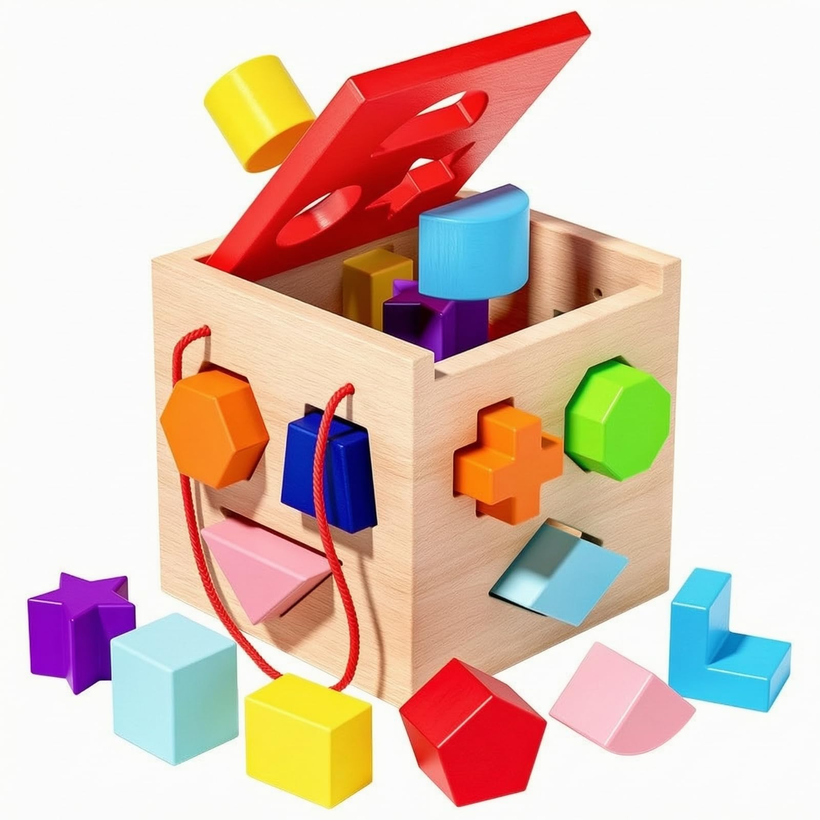 Colcolo Scatola attività in Legno con Incastro Forme Facile da Afferrare Cubo di in Legno Resistente Cubo attività con Forme Colorate per Neonati
