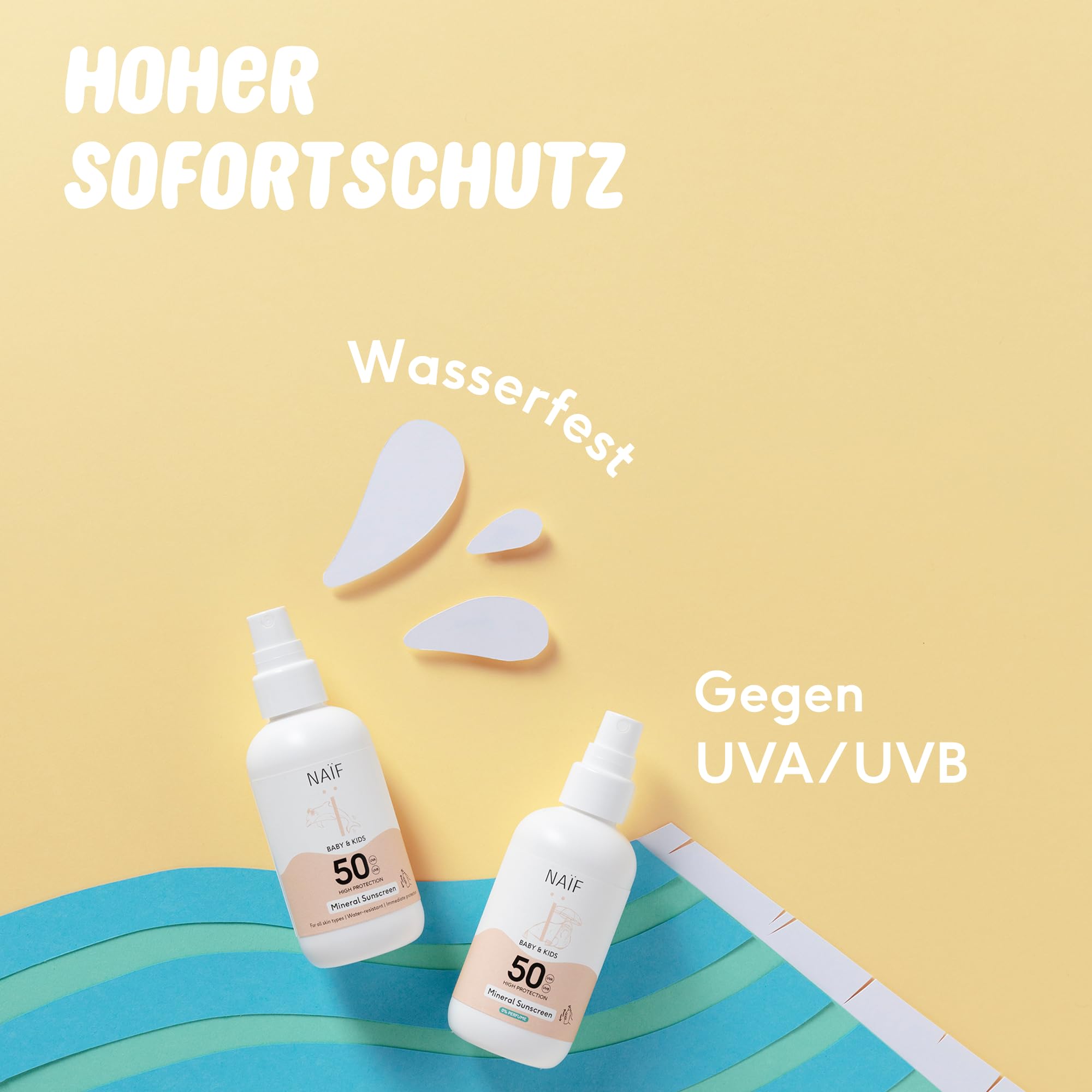 Naïf Spray solare a base minerale – per neonati e bambini – SPF 50 – Spray senza octocrylene – Protezione UVA e UVB – Resistente all'acqua – Dermatologicamente testato – Senza microplastica – 100 ML