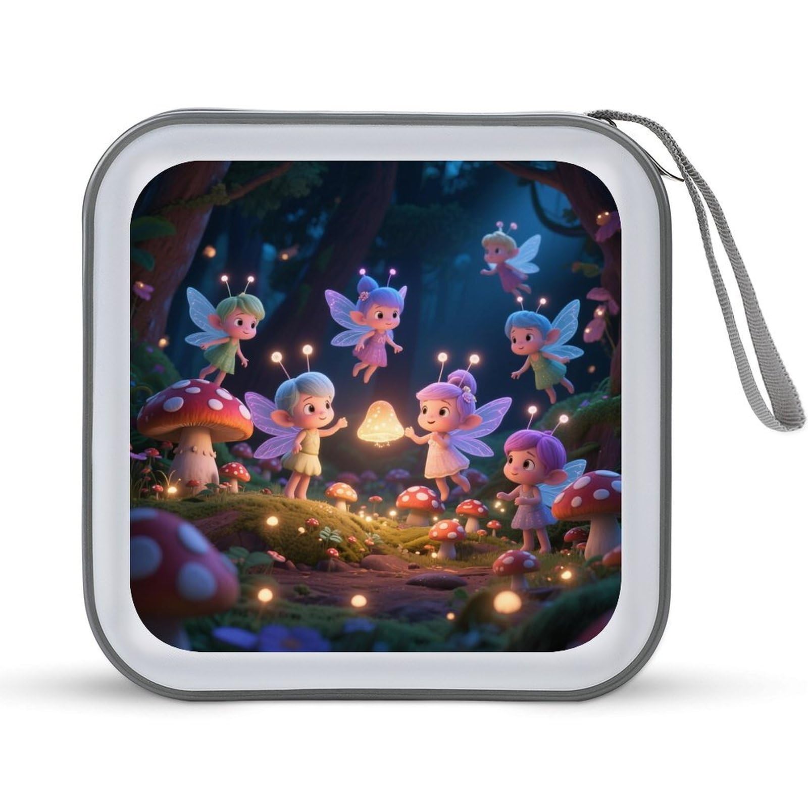 VstaDank Fairies in Mushroom Forest CD Case Portable Zipper CD Case 40 Capacity Hard Plastic DVD Cases Holder Large Storage Disc Wallet Bag for Car Home Travel DVD Collection Bag