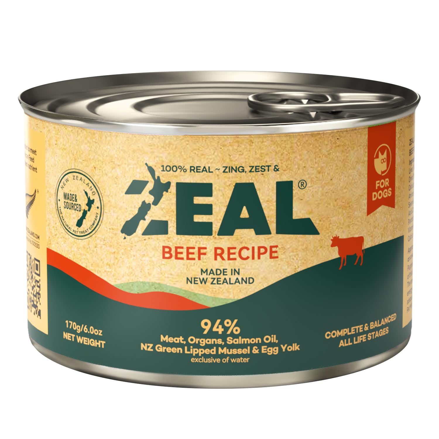 ZEAL New Zealand Canned Wet Dog Food – High Protein, Pure Nutrition, Natural Superfoods, Grain-Free with Superfoods (Beef, 6oz Can 12-Pack)
