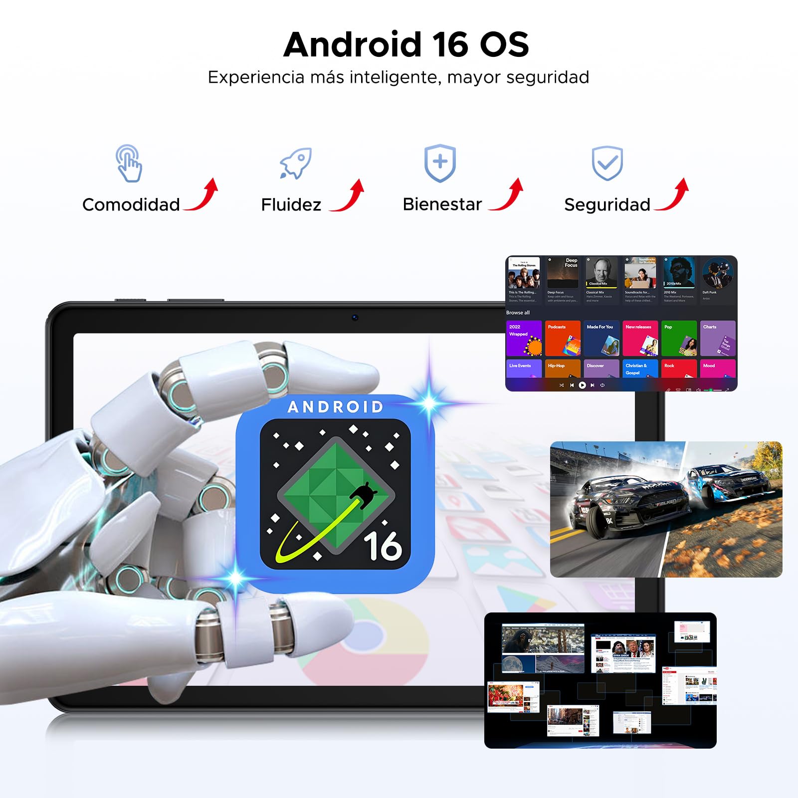 POPUX P10 Tablets Android, Tablet 10 Pulgadas, Tablet Android 16 con Gemini AI, 48GB RAM+128GB ROM, T310 CPU, 7000mAh, 8MP+5MP, 90Hz, Widevine L1, Bluetooth 5.0, Tablet con Teclado, Azul - 4