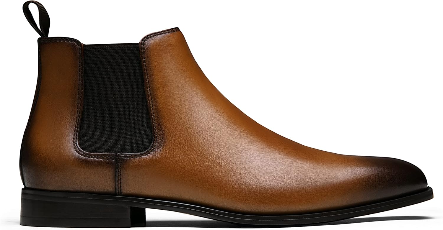 Jousen Chelsea Boots Men Polished Leather Dress Boots Stylish Classic Retro Slip On Boots for Men - Image 4