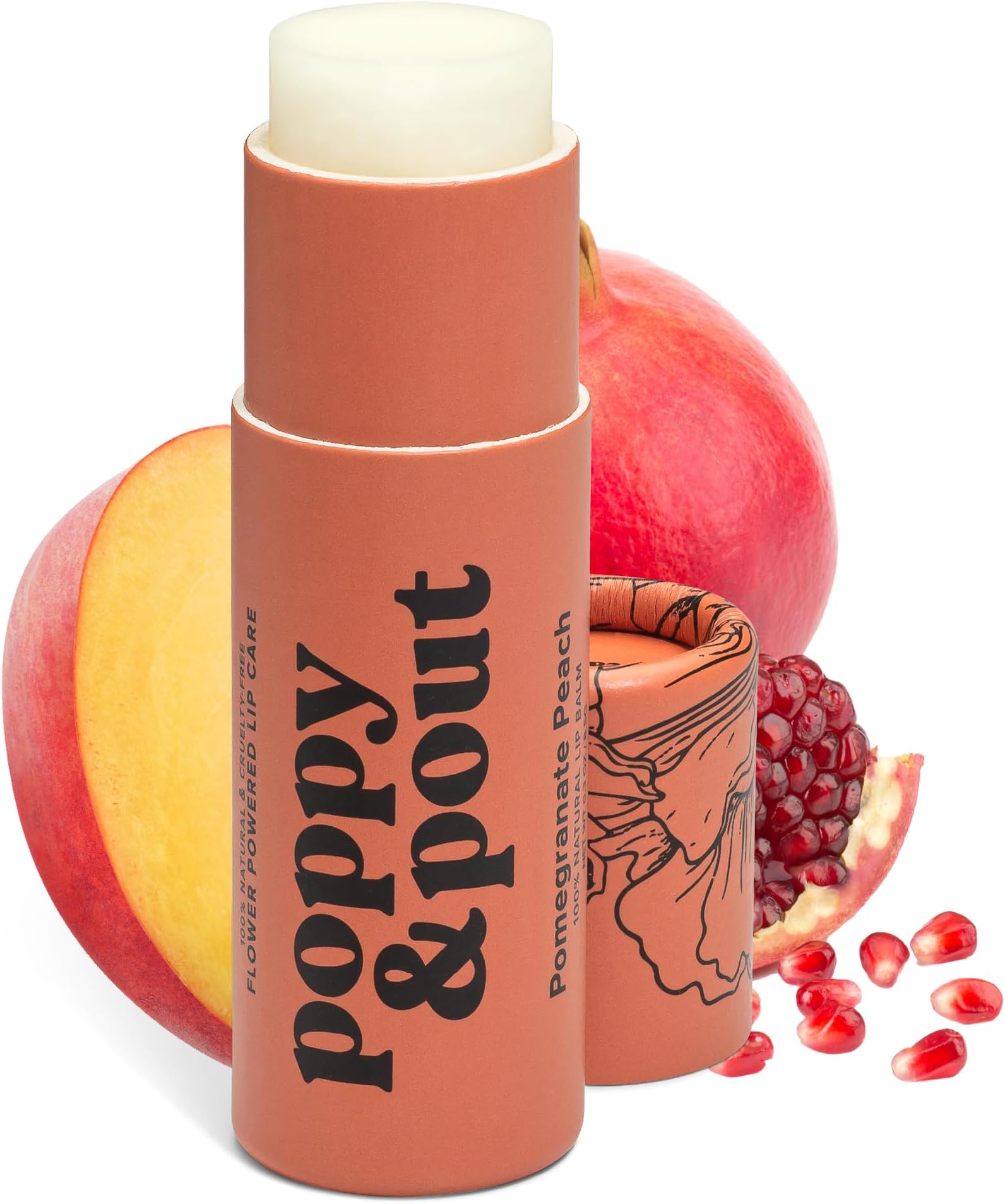 Poppy & Pout Pomegranate Peach Jumbo Lip Balm | All Natural Lip Balms & Moisturizers | Hydrates with Beeswax, Vitamin E, Organic Coconut Oil | Cruelty-Free | Lip Balm in Recyclable Cardboard Tube
