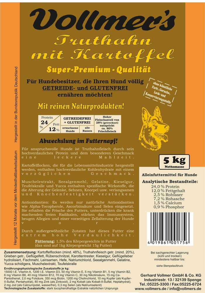 Vollmers Truthahn mit Kartoffel – 5 kg