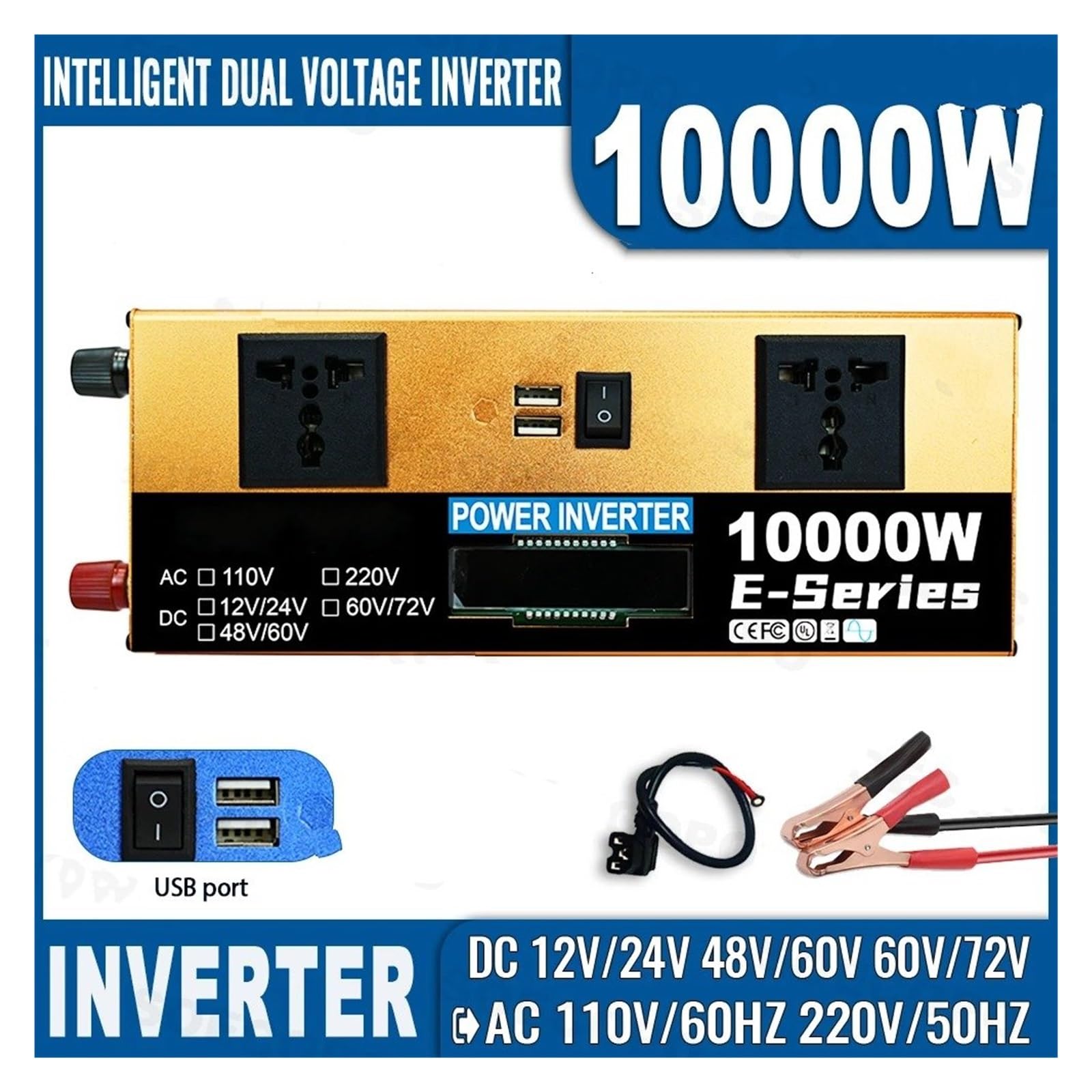 Inversor Inversor 10000 W Doble Voltaje 12 V 24 V 48 V 60 V 72 V A 110 V/220 V CA con Pantalla LCD Y Doble USB para Actividades Al Aire Libre(60V and 72V)