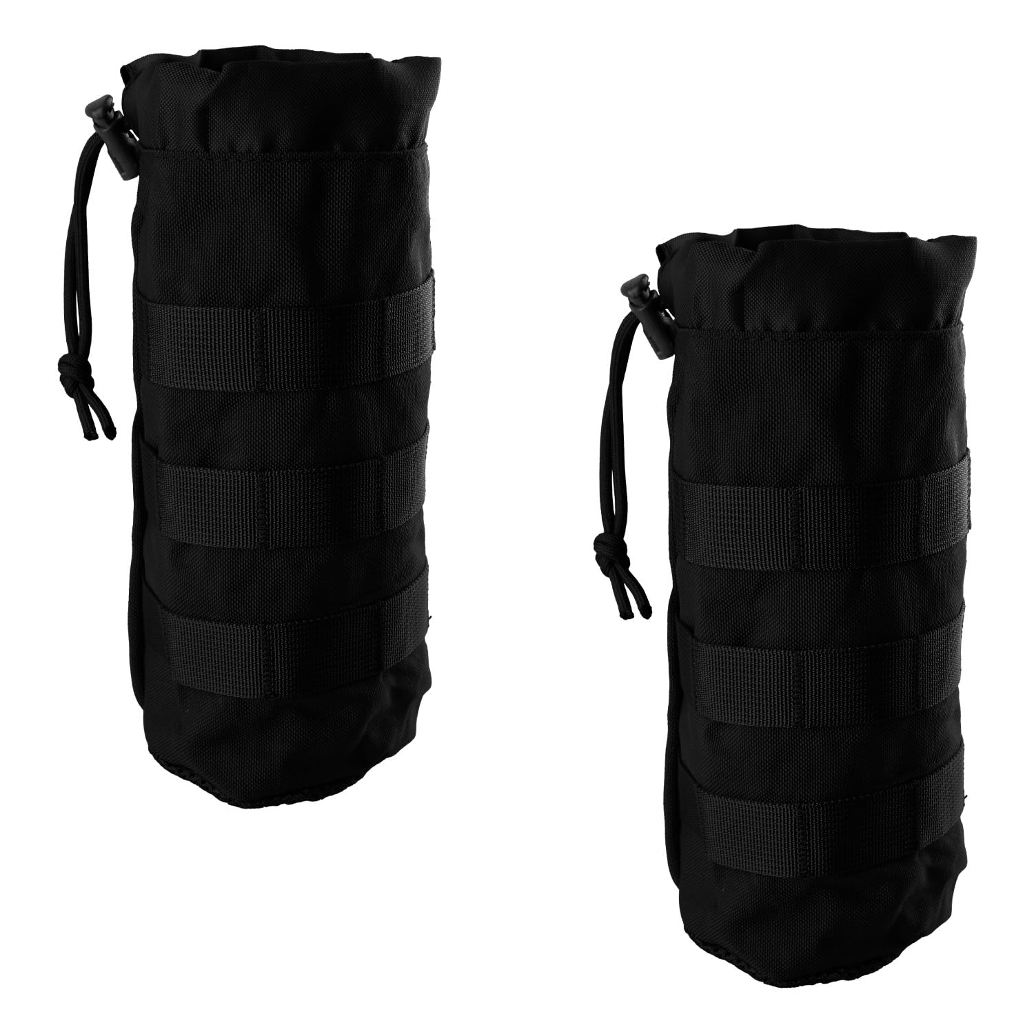 Wellrun Black 2Pcs Molle Water Bottle Holder,Tactical Nylon Hydration Pouch For Outdoor,Hiking,Camping,Cycling,Adjustable With Drawstring And Mesh Bottom,