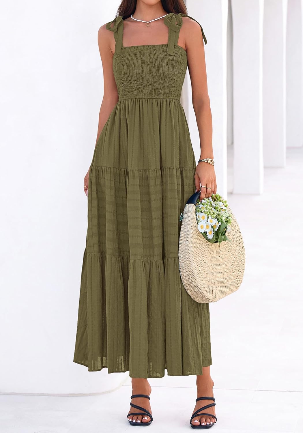 BTFBM Women's 2026 Spring Boho Spaghetti Strap Dress Casual Sleeveless Smocked A Line Beach Sundress Long Maxi Dresses - Image 2