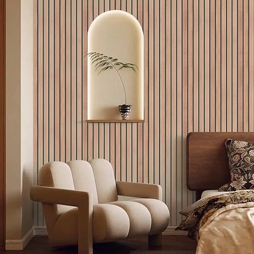 Miniatura 3 de LXCREAT Papel tapiz de listones de madera de 17.71 x 118 pulgadas, papel de contacto de grano de panel de madera marrón sintético + papel tapiz de