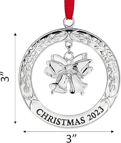 Miniatura 2 de Klikel Adorno de Navidad 2023  Adorno de Navidad plateado brillante 2023 corona con campana  Adorno de Navidad 2023  Adorno para árbol de Navidad