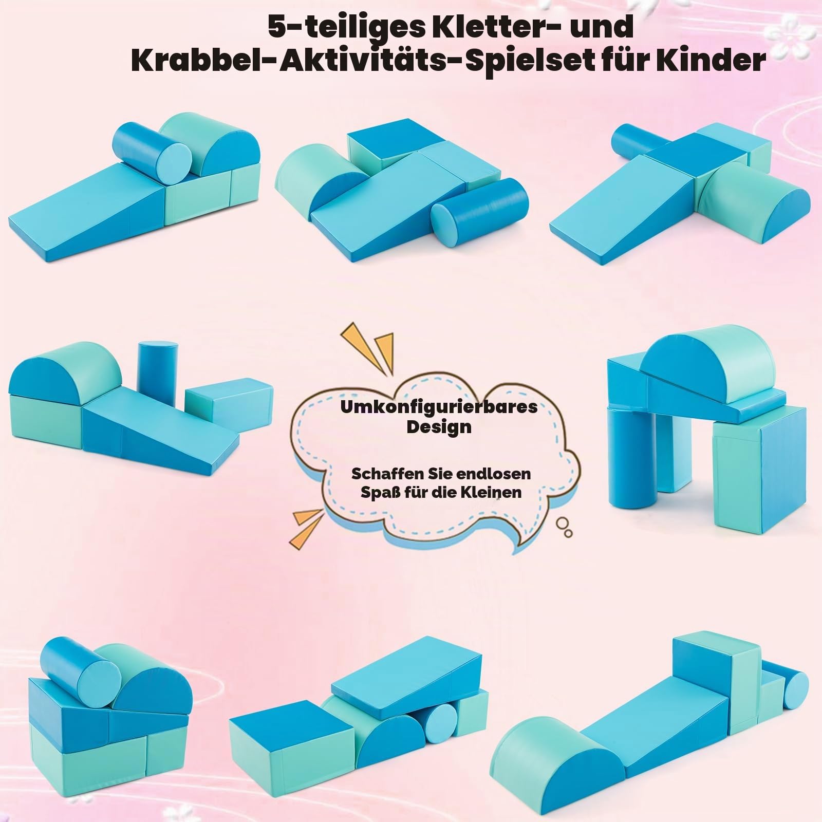 LIFEZEAL 5er-Set Softbausteine, Schaumstoffbausteine Schaumstoffblöcke für Kinder von 9-36 Monaten, Riesenbausteine zum Toben und Klettern, Bauklötze Bauspielzeug für den Innenbereich
