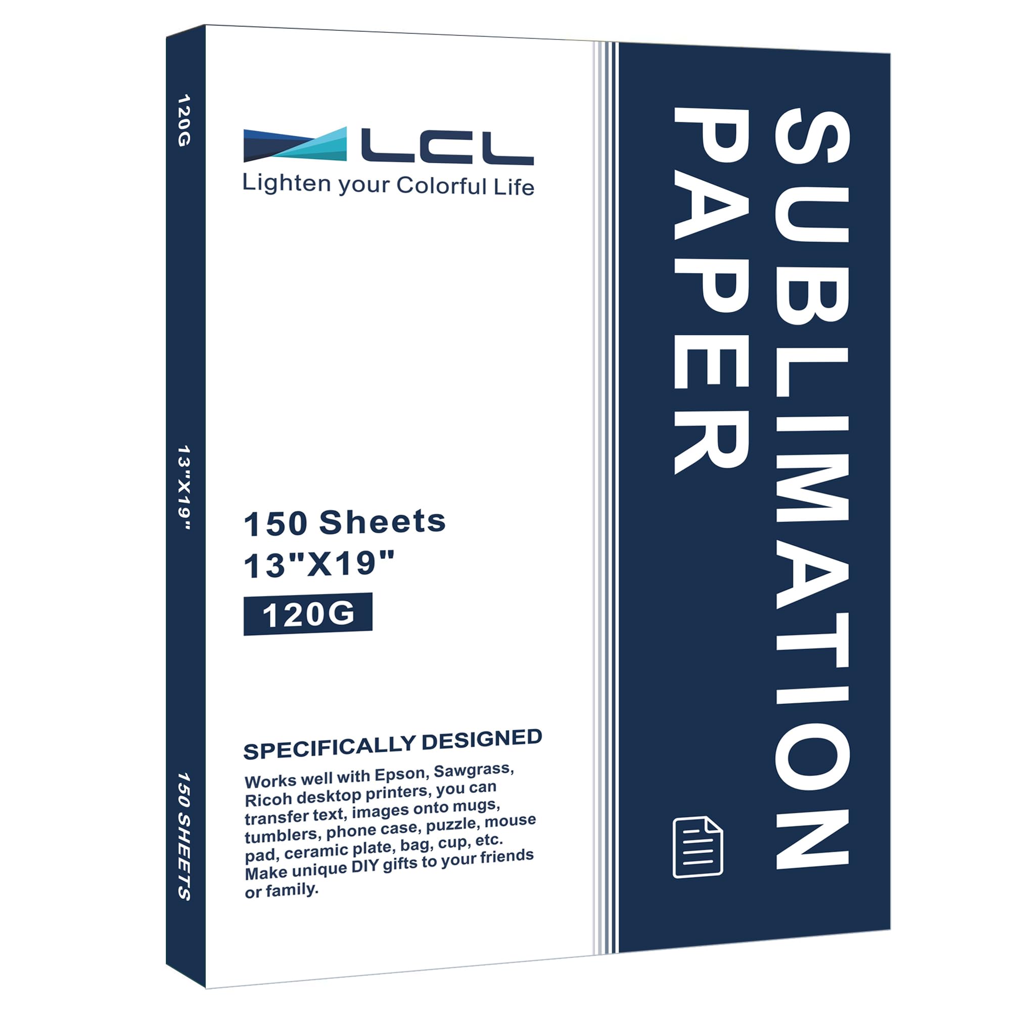 LCL Sublimation Paper Heat Transfer 150 Sheets 13 x 19 Inches Super Size Compatible with Inkjet Printer 120gsm