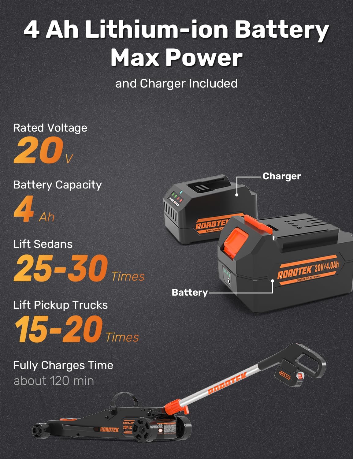 2 Ton Electric Floor Jack, Low Profile Aluminum and Steel Jack for Quickly Car Lift, Hydraulic Service Jack, 4000 lbs Capacity. Lifting Range 3-1/2" to 18-1/4"