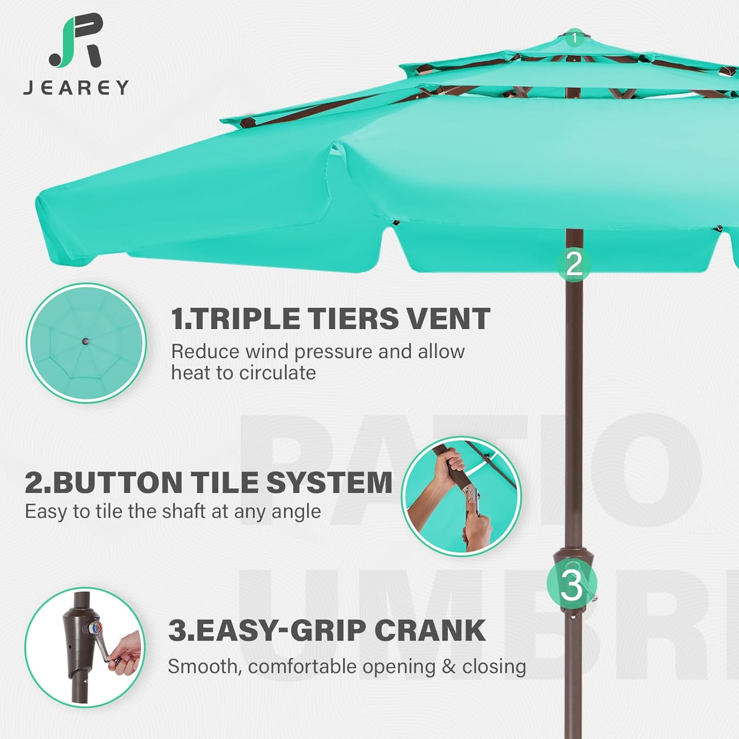 JEAREY 3 Tiers 9 FT Patio Umbrellas Outdoor Table Umbrella with Push Button Market Umbrella 8 Sturdy Ribs UV Protection Waterproof for Garden,Blue