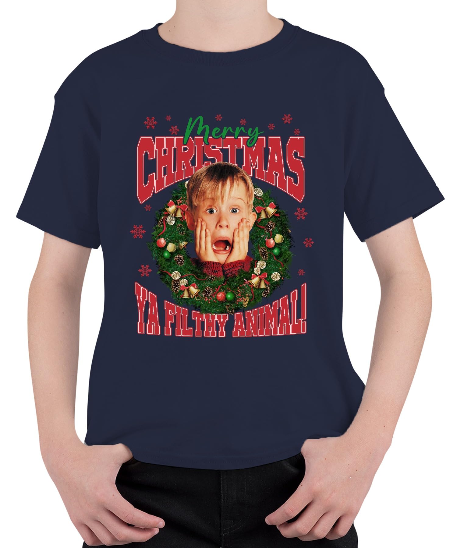 Printera Unisex Kids Navy Merry Christmas Ya Filthy Animal Kevin Mccallister - Home Alone Christmas Xmas Children's T-Shirt, 104