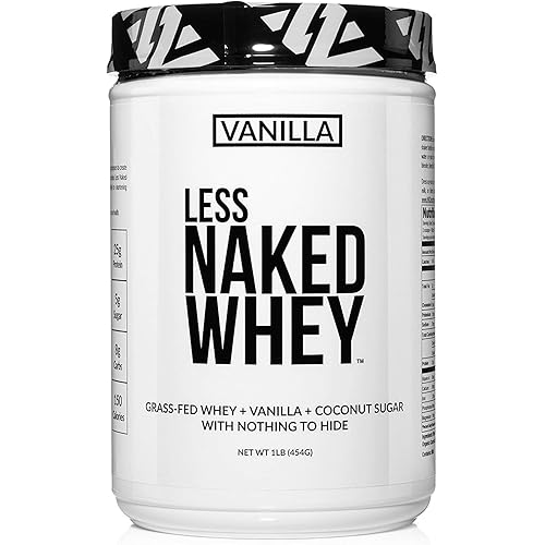 NAKED Vanilla Whey Protein 1Lb, Only 3 Ingredients, All Natural Grass Fed Whey Protein Powder + Vanilla + Coconut Sugar- GMO-Free, Soy Free, Gluten Free. Aid Muscle Growth, 12 Servings