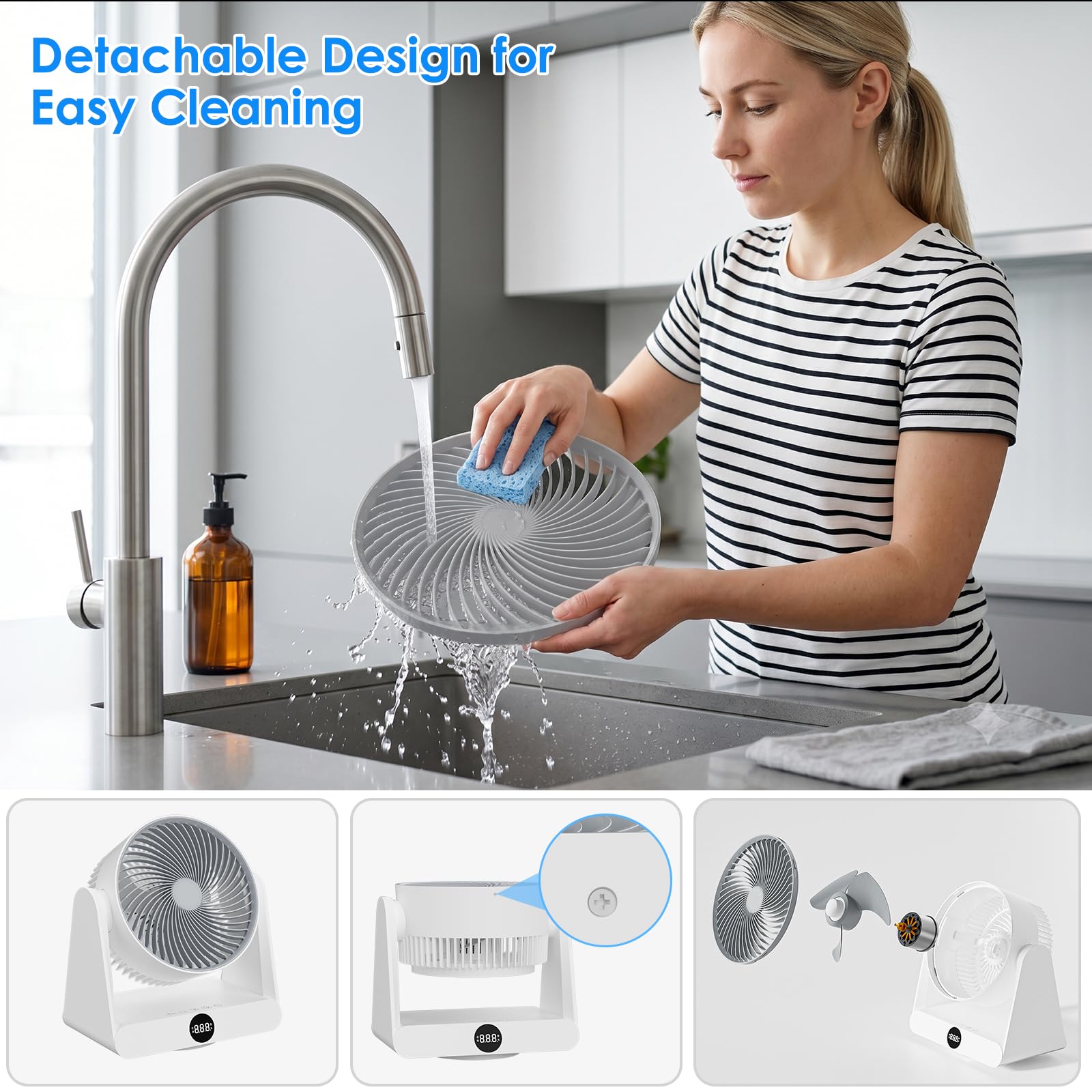 Ventilador de Mesa Silencioso de 12 Velocidades con Mando,Ventilador Pequeño Portatil con Oscilación Automática 90º+90º, Temporizador 12H,Alcance de hasta 10M para Oficina, Dormitorio, 30 m²