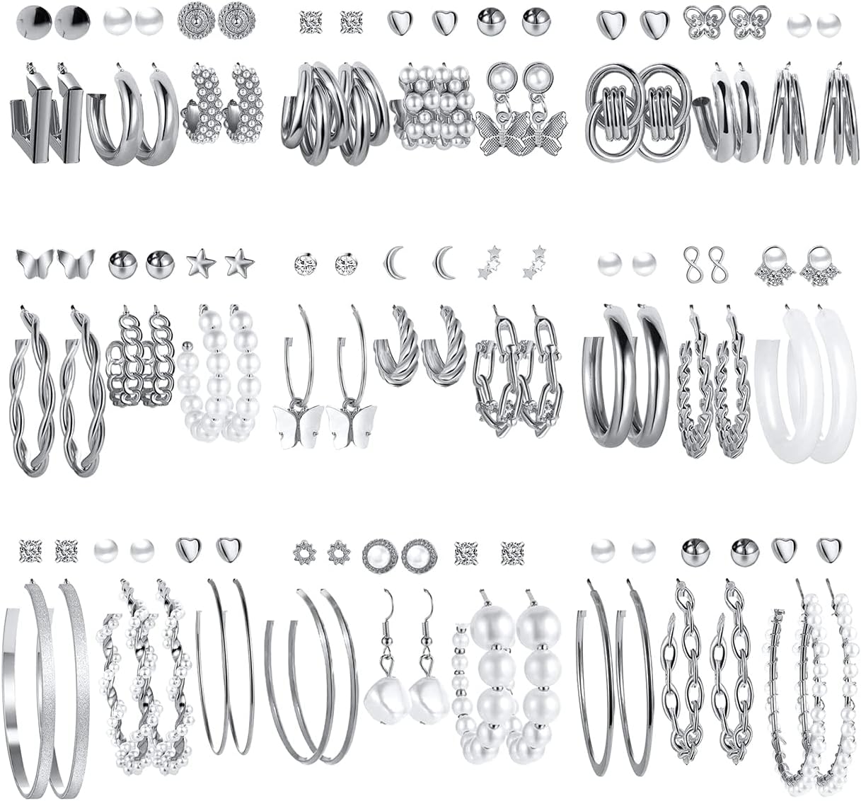 54 Pairs Gold Hoop Earrings Set for Women Multipack, Boho Fashion Statement Stud Hoop Earring Pack Butterfly Shaped Assorted Small Big Earrings for Jewelry
