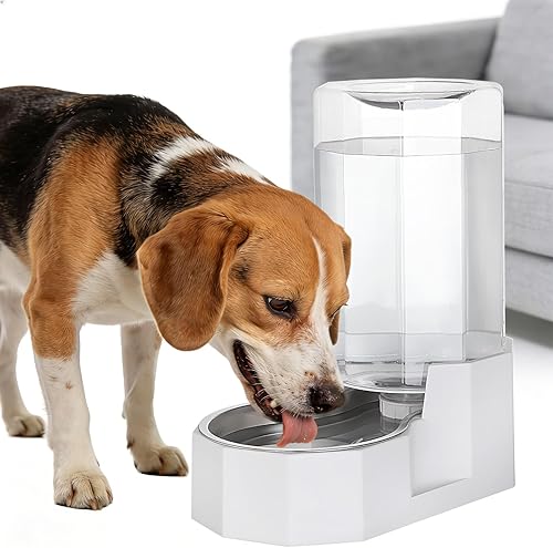 Sfozstra Dispensador automático de agua para mascotas cuenco de agua de acero inoxidable de gravedad blanca de 8 L, con cepillo especializado,