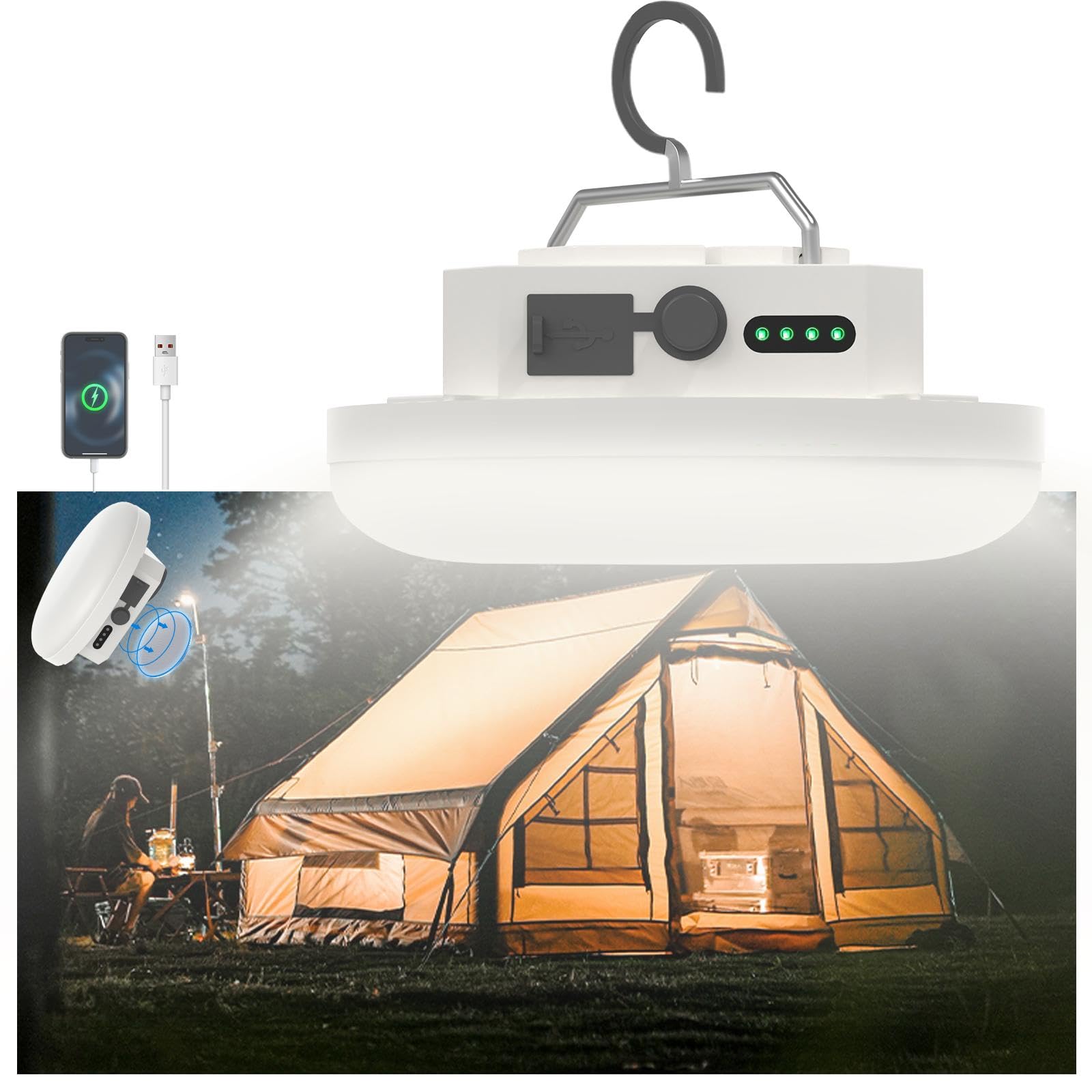 Tent Light LED Rechargeable Camping Portable Hanging Lantern,IPX5 Waterproof Outdoor Lights with 4000LM and Battery Power, Camp Lamp Light for Glamping Indoor Outages Car Repair(Magnet)