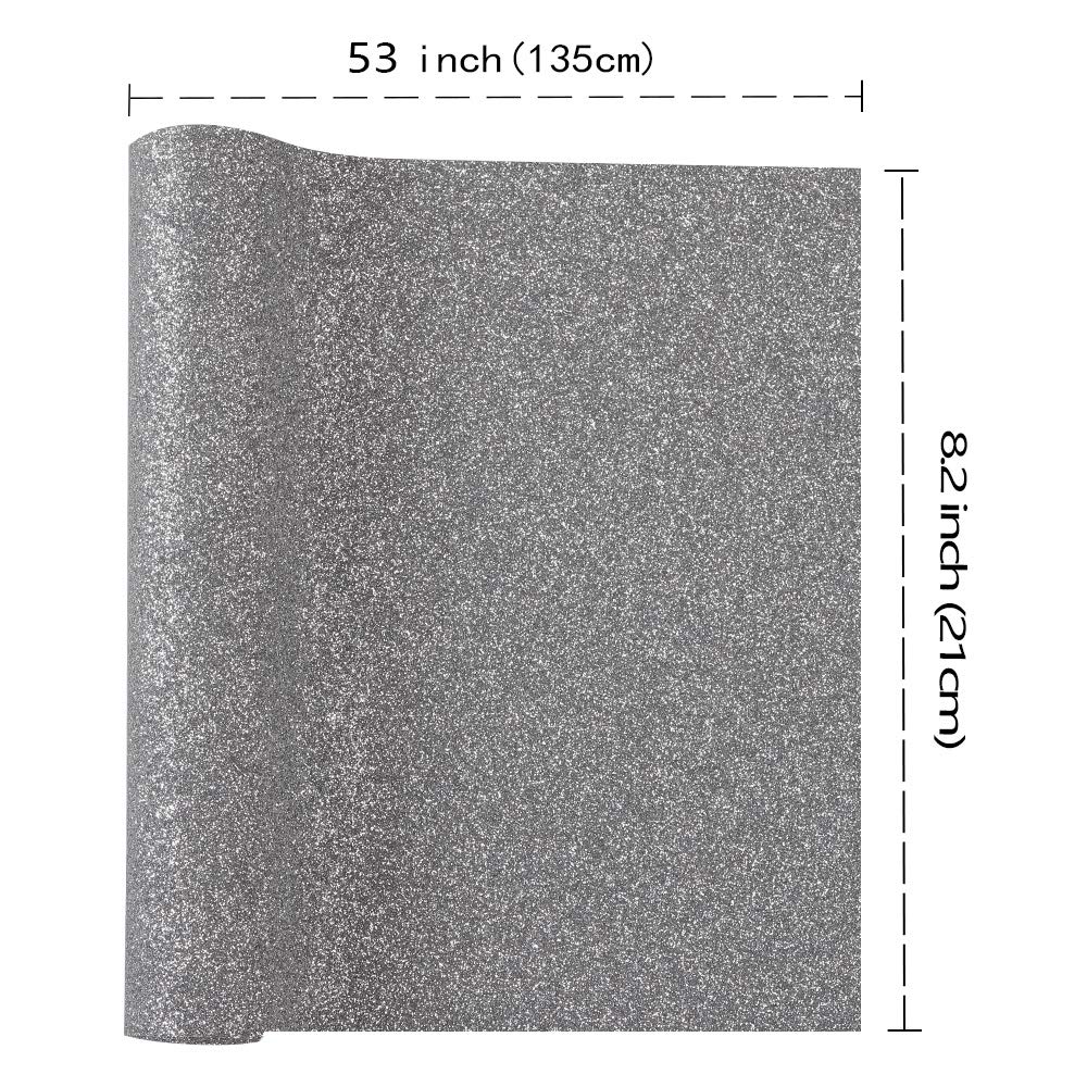 Picheng Shiny Glitter Faux Leather Sheets PU Faux Leather Fabric Sheet Canvas Back for Craft DIY Handmade Jewelry Earrings,Bows,Shoes 8.2''x53''(21x135cm) (Silver)