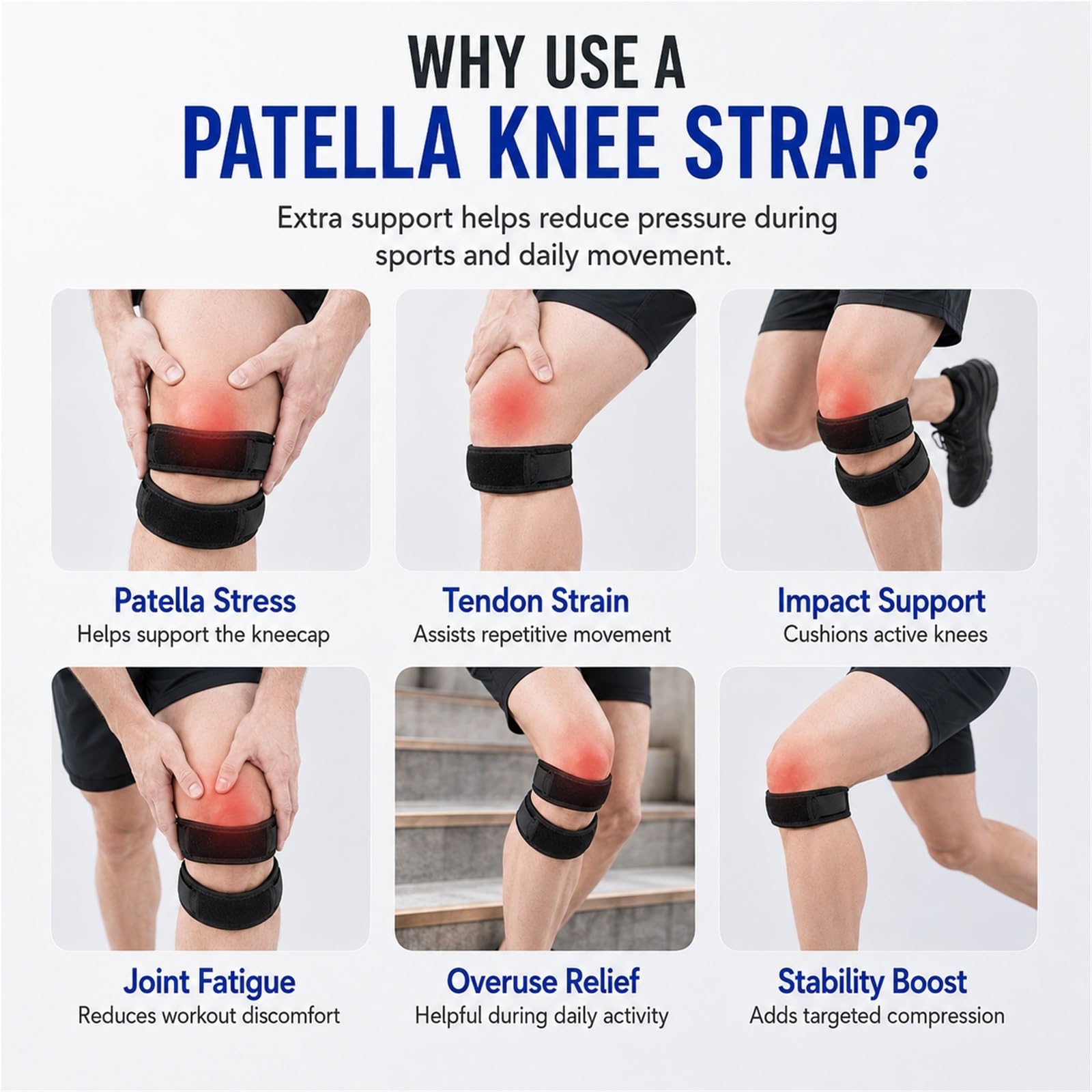 Generisch Kniebandage zur Patellarsehnenunterstützung bei Laufen, Arthritis, Springerknie, verstellbares Neoprenband zur Schmerzlinderung, Sport, Training, Wandern, für Damen und Herren