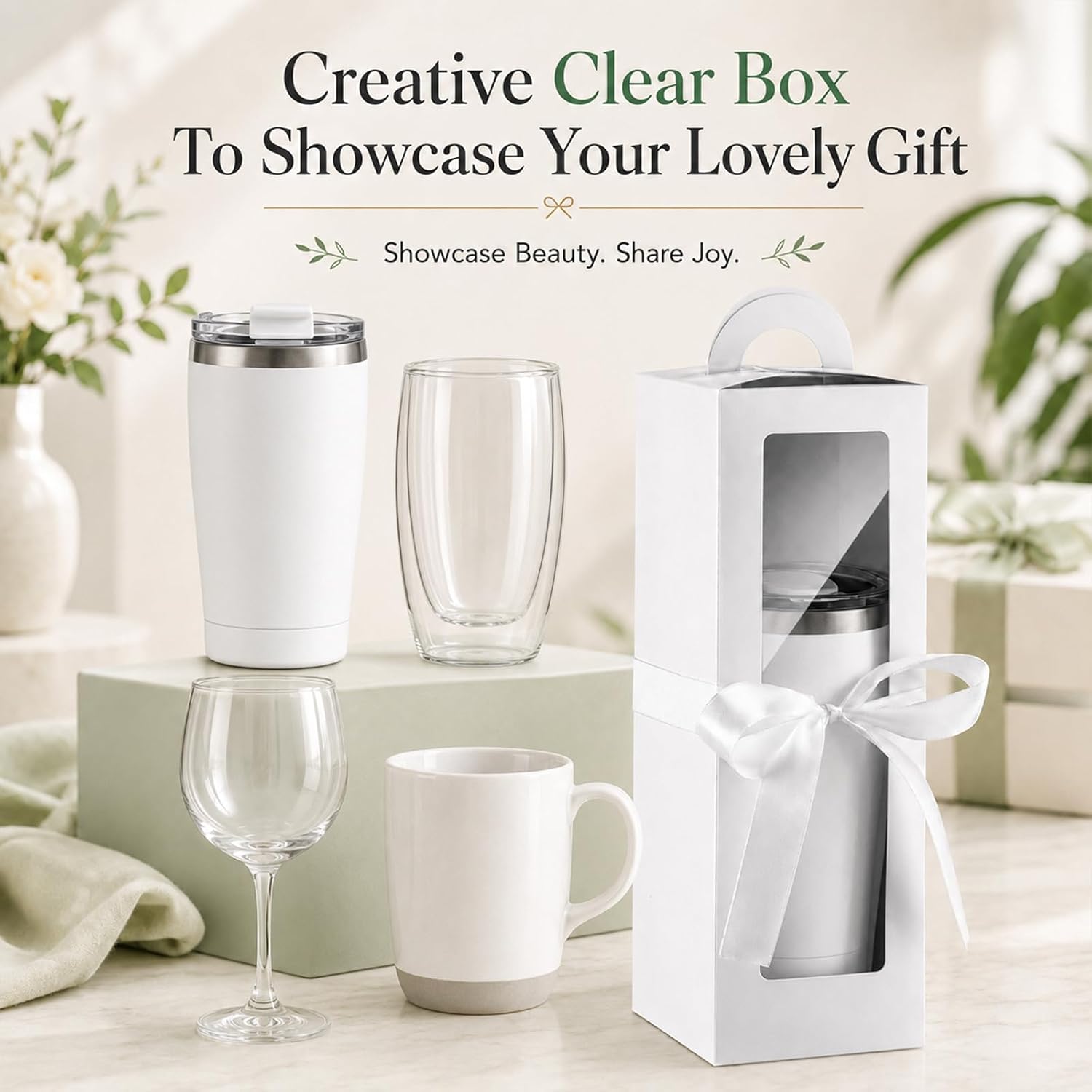 EIHPDEI 36 Pcs White Tumbler Gift Box with Handle and Clear Window image 4