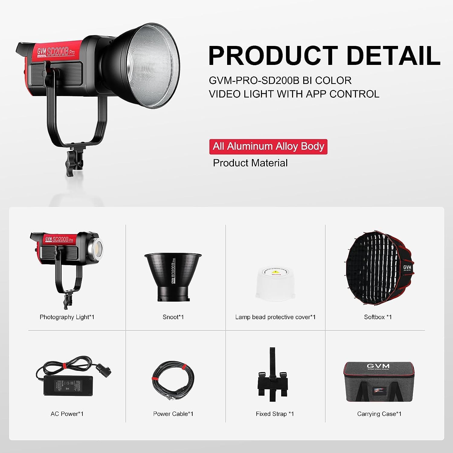 GVM 200W luce video a led con Softbox, kit di illuminazione fotografica SD200B con controllo Mesh Network/DMX, luce da studio 2700K-6800K Kit di illuminazione continua, 45400lux/1m, 12 effetti scena