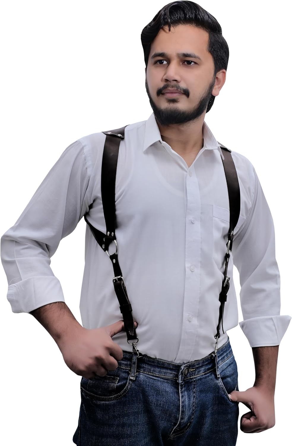 Men’s Top Grain Leather Suspenders – Heavy Duty Adjustable Clips, Perfect for Weddings, Groomsmen, Pants & Jeans