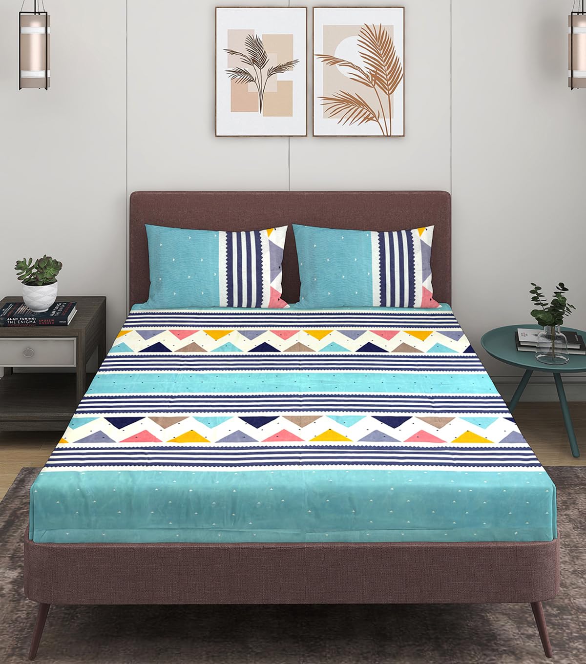 ROMEE 144 Thread Count Double/Queen Bed Sheet Set - 88x95 Inches, Check Print, Includes 2 Pillow Covers, Multicolor - View #4