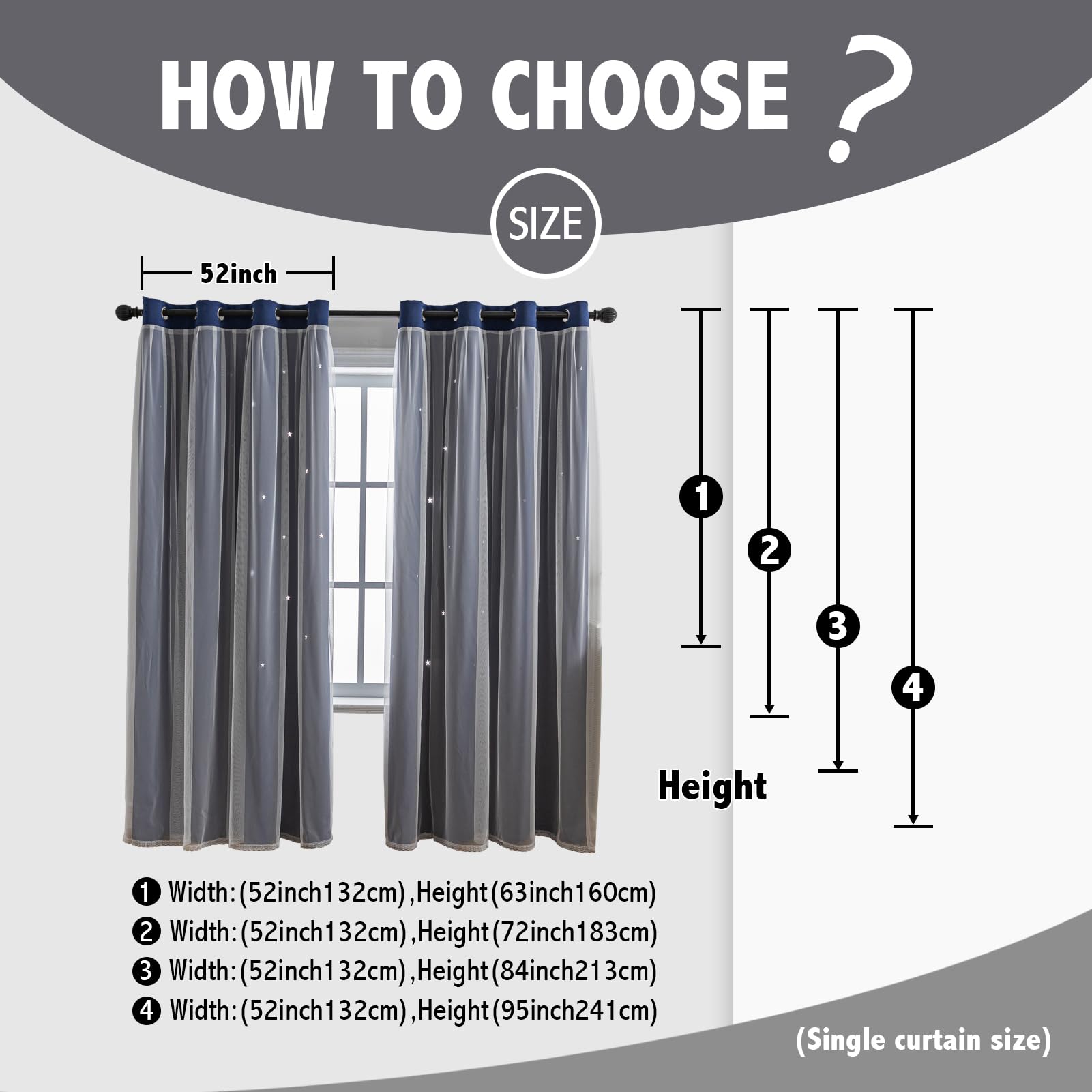 indistar Star Cutout Kids Window Blackout Curtains for Girl Bedroom Window Room Darkening Curtains & Drapes Baby Nursery Curtains (2 Panel,52Wx95L inch,Navy Blue)