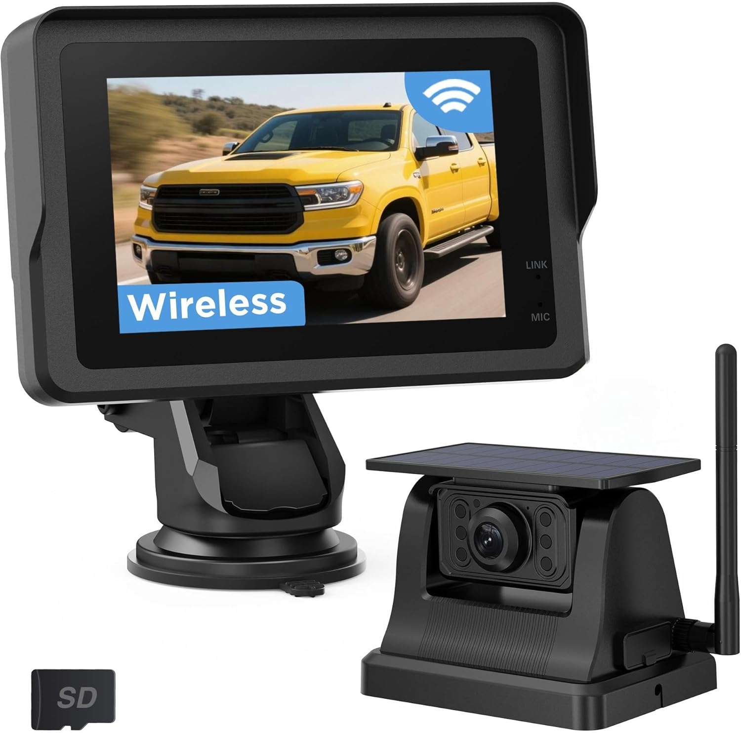 Magnetic Solar Wireless Backup Camera with 28hrs Rechargeable Battery, IR Night Vision & IP69, Stable signal for Trucks, rv, Trailer & Pickup, 5'' HD 1080P Video Monitor, Reserving Guidelines