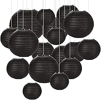 Vista 1 de 30 linternas de papel negras decorativas, linternas chinas redondas, varios tamaños para decoración del hogar, fiestas y bodas, cumpleaños