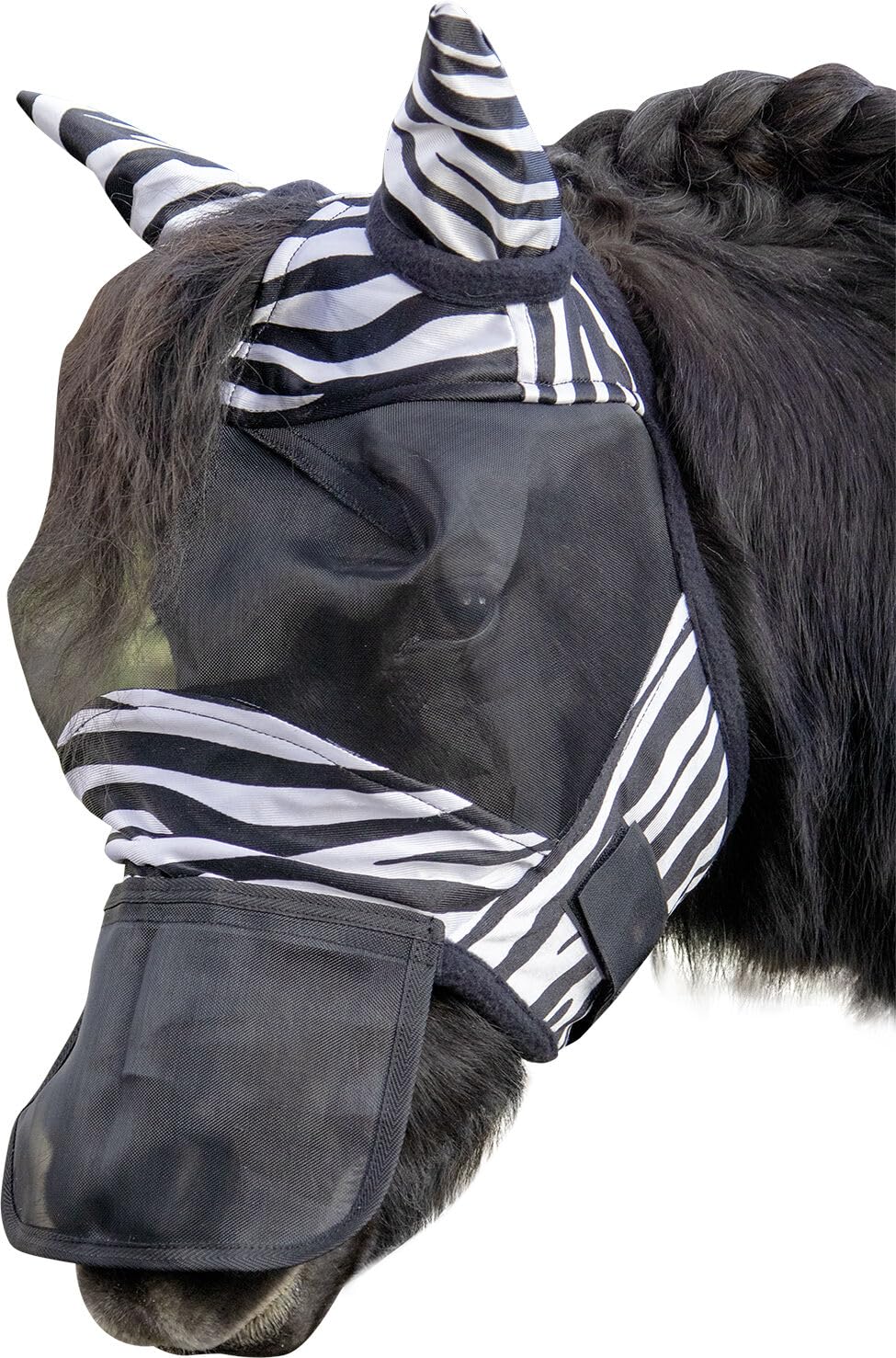 HKM Zebra Fly Mask With removable Nose Piece - Shetland Pony Size