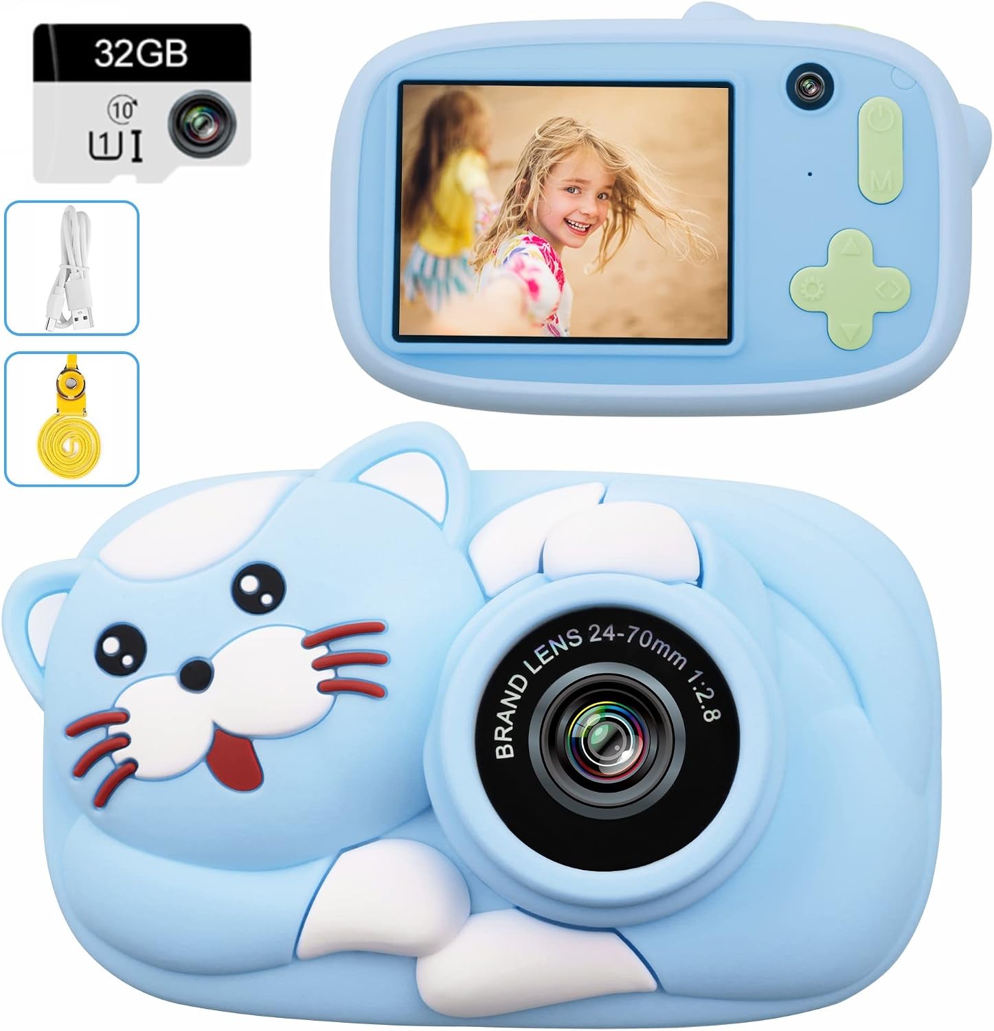 LeaderPro Kids Camera 26MP Digital Selfie Cameras for Children 1080p HD Video with 32GB and 2.4 Inch Screen, Birthday Toy for 3 4 5 6 7 8 9 Years Old Boy Girls - Blue
