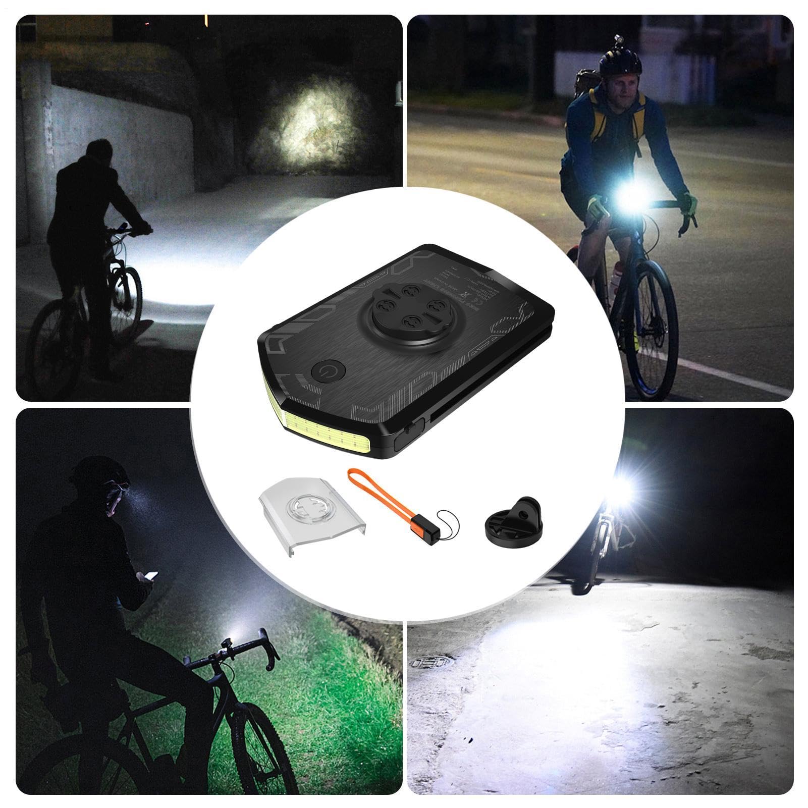 Faro notturno per ciclismo, Lampada impermeabile IPX6, Alta luminosità con | supporto tachimetro, Dispositivo ricaricabile con modalità di avvertimento, Accessorio per bici da 6,1 x 9,5 x 1,9 cm