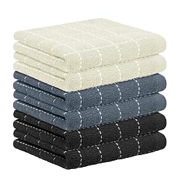 Nialnant 6 Pack Dish Cloths for Washing Dishes, 100% Cotton Reusable Cleaning Rag,Ultra Soft Absorbent, Quick Drying Dish Towels for Kitchen,12x12 Inches Beige+Grey+Black