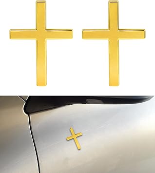 SCUARI 2PCS 3D Cross Stickers,Car Accessories Decals for Vehicles,Self Adhesive Cross Metal Car Emblem,2.5"1.8" Cross Jesus Automotive Decal,Suitable for Trunk Tailgate Side Decoration Gold