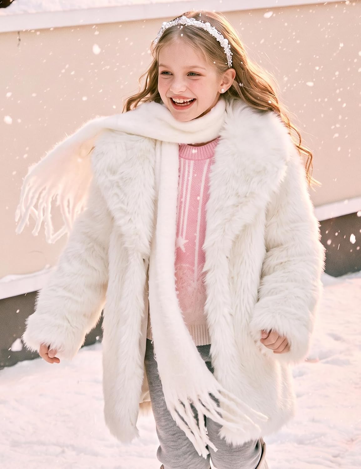 Girls Faux Fur Coat Long Fluffy Jacket Winter Furry Coats