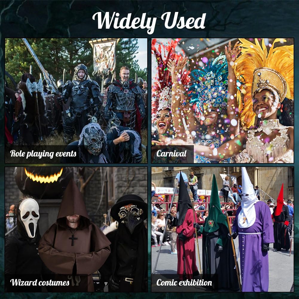 Aomig Kostium Męski Prister, Czapka Mnicha, Peleryna Średniowieczna, Kostium Męski Halloween, Karnawał