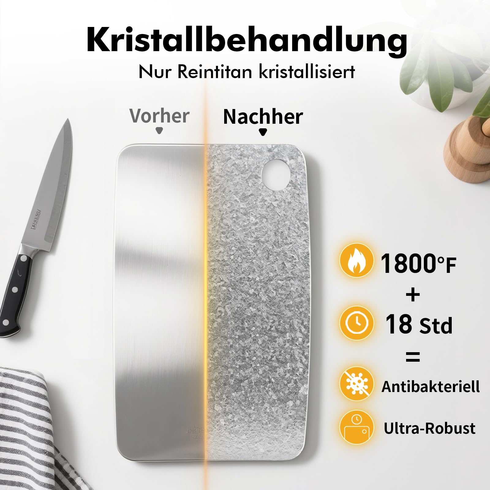 Titan Schneidebrett, Schneidebretter aus 100% Titanium, Antibakterielle Küchenbrett - EPA-Zertifiziert, BPA-freies Doppelseitiges Titanium Cutting Board, ideal für Fleisch, Gemüse & Obst (28x40 cm) | Doppelseitiges Brett für Fleisch & Gemüse, BPA-frei, sp